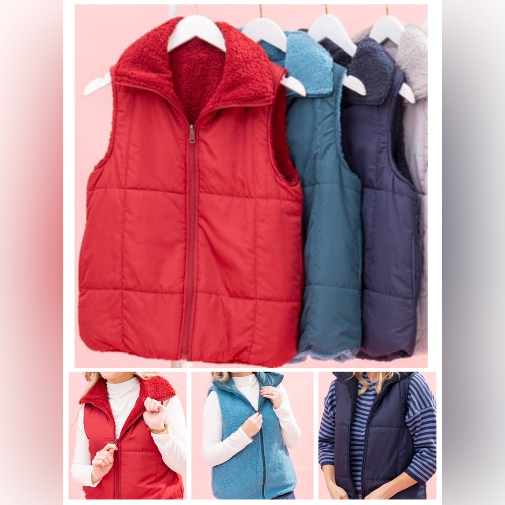 ✨NWT Reversible Puffer Vest w Sherpa Double-Sided